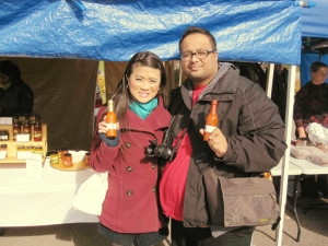 From Alphonsa's Gourmet, Raj picked up their Fiery Hot chili sauce and I picked up their Mango Pepper chili sauce. Happy customers!